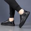 Autumn new first-layer cowhide casual men's shoes black flat shoes breathable lace-up-free versatile board shoes men's trendy shoes