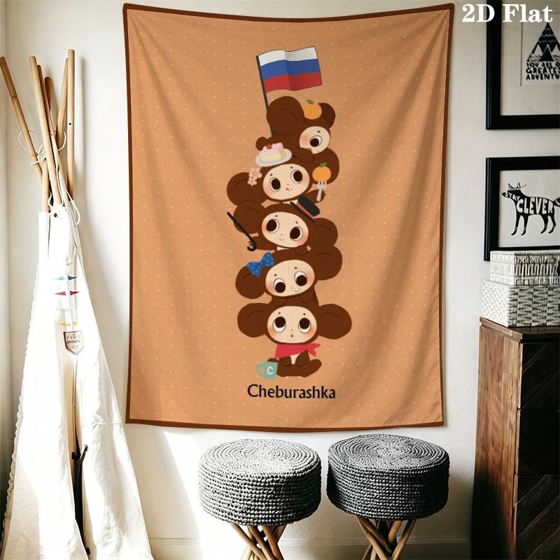 Cheburashka Wall Tapestry Aesthetic Wall Hanging Printed Fabric Blanket Decorative Tapestries for Bedroom Living Room Home Decor