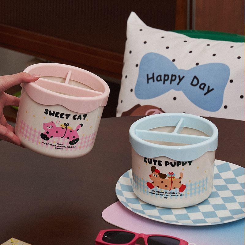 Cute Cartoon Makeup Brush Holder Divided Desktop Storage Organizer For Lipstick Cosmetic Pen Stationery Organizing