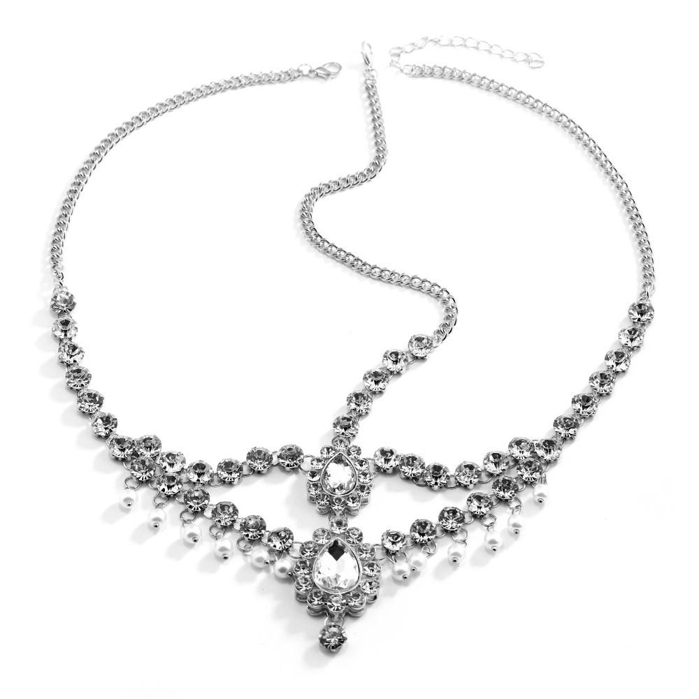 Bohemian Rhinestone Hair Chain, Double-Layer Water Drop Pendant Forehead Chain, Hair Accessories.