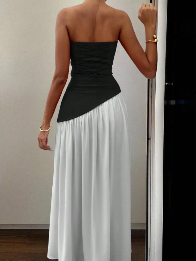 Spring/Summer 2026 European & American Women's Strapless Backless Solid Color Slit Long Dress