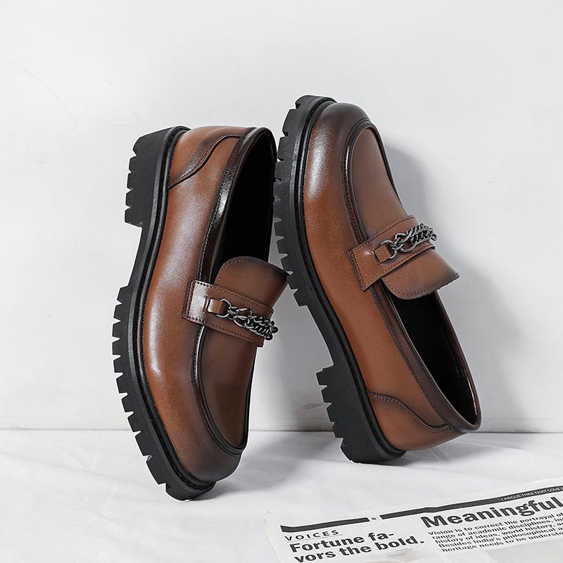 Business Dress Leather Shoes Fashion Men's Loafers Thick Sole Round Head Shoes Trend Brown Party High-quality Men's Casual Shoes