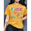 Damen-T-Shirt aus Baumwolle mit kurzen Ärmeln – „Musik ist mein Lieblingsplatz“ – Buntes Musiknoten-Motiv
