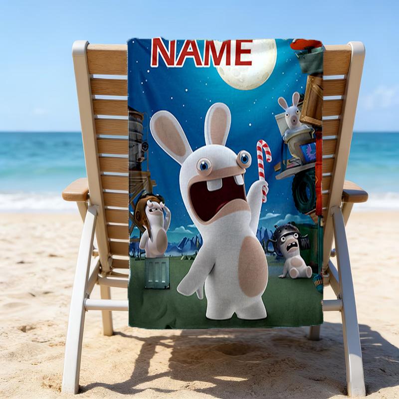 1pc Raving Rabbids Beach Towel with Custom Name, Beach/Swimming/Bath/Picnic/Camping Towel, Suitable for Seaside Beaches