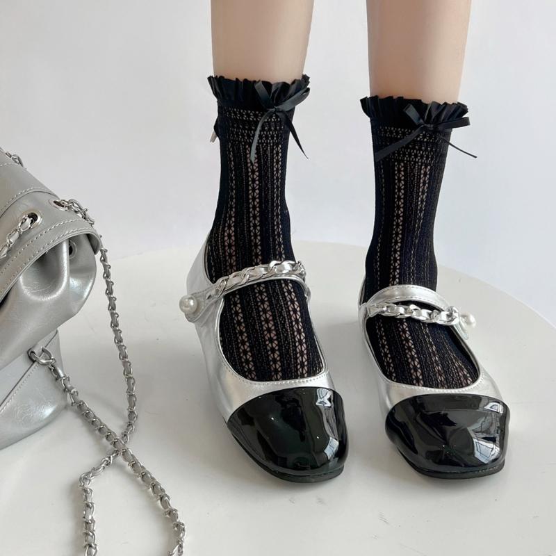 Women Booties Socks Ruffle Turn-Cuffs Summer Crew Socks Ballet Style Lace Ankle Socks Cute Bowknot Middle Tube Socks