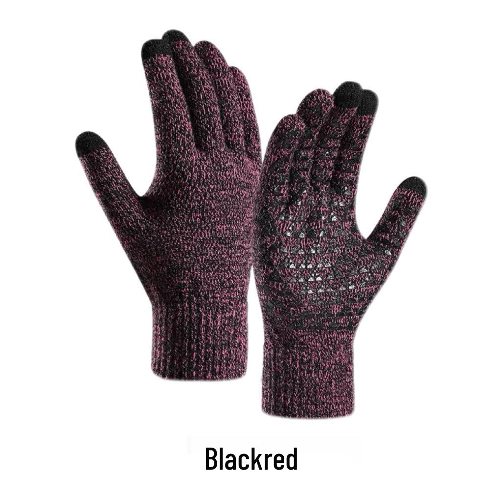 

Мужские зимние перчатки для езды на велосипеде с сенсорным экраном, нескользящая шерстяная вязка, бархат и морозостойкая конструкция One Size чёрный/красный