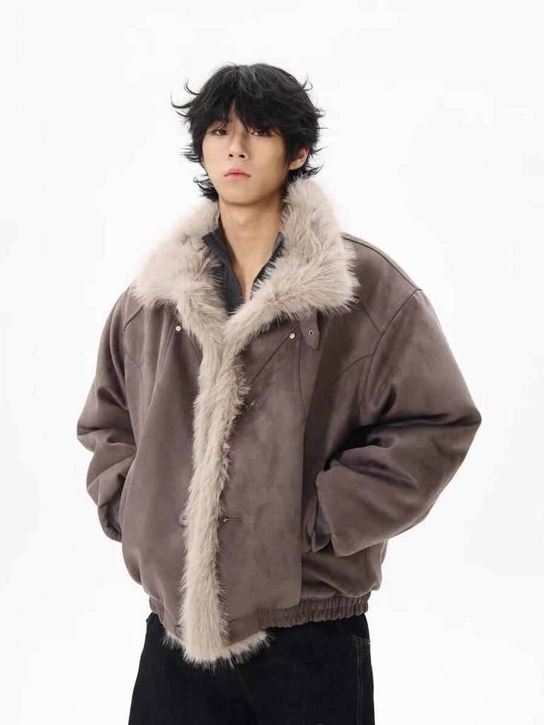 New Retro Distressed Vulture Thickened Jacket with Fur Collar for Men & Women