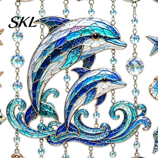 Kristallperlen Hängender Schmuck Meeresbewohner Acryl Fensteraufhänger, Buntglas-Stil Meeresschildkröte Wal Delfin Suncatcher Wasserdicht Windspiel mit