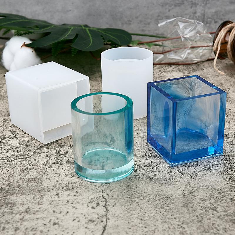 

2PCS Mirror Pen Holder Dropper Mold Diy Jewelry Ornament Square Cylindrical Silicone Small Pen Holder Mold