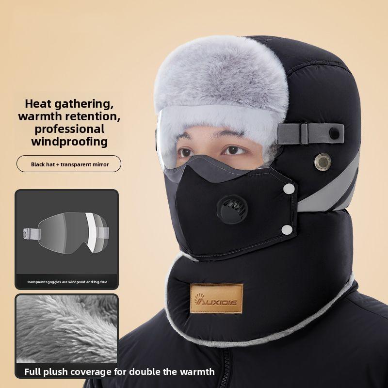 100 Down Cotton Lei Feng Hat Men's Winter Cold Protection Ear Protection Fleece Women's Cycling Windproof Mask Warm Thickened Hat