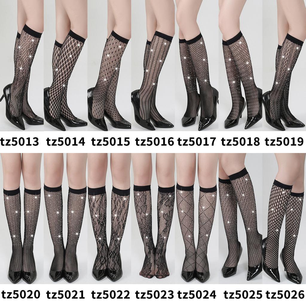 Hot diamond fishing net socks plus diamond black short socks medium tube socks Internet celebrities same size mesh pressure socks white calf socks