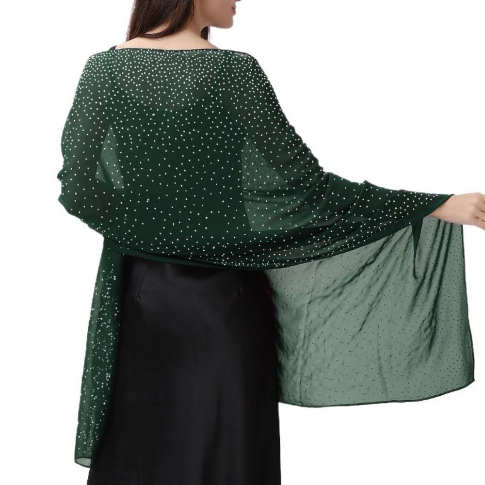 Rhinestone Women Chiffon Shawl Solid Color Soft Sparkling Sheer Wrap Breathable Thin Party Scarf