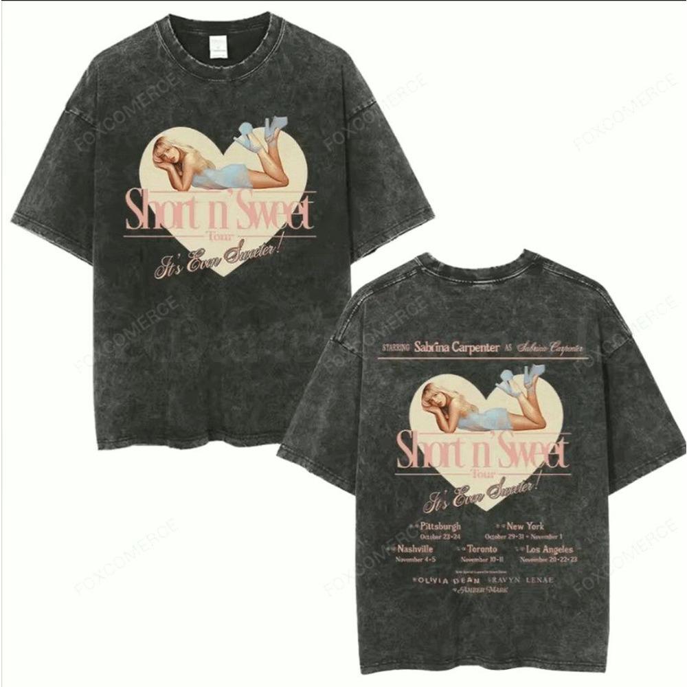Знаменитая певица Винтажная футболка Сабрины Карпентер Рубашка Сабрина Эспрессо Тур Футболка Полноразмерная Графическая футболка с коротким рукавом S