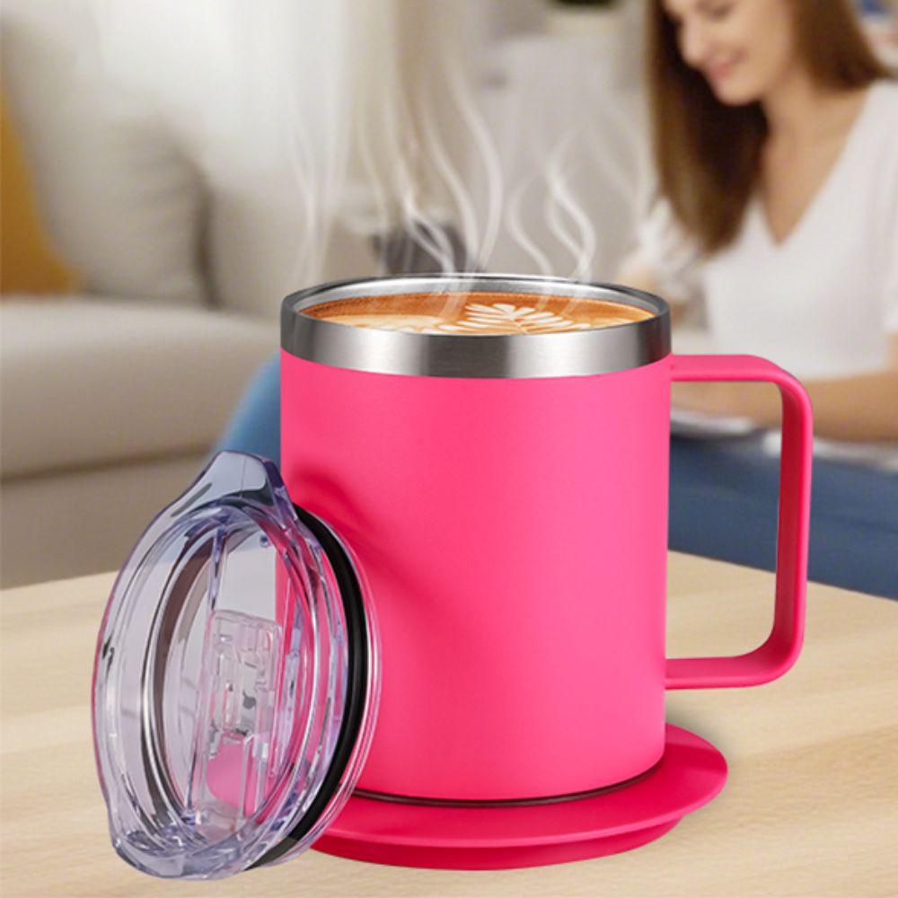 Inteligentní samohřející hrnek na kávu napájený přes USB Dvouvrstvý automaticky hřející hrnek na kávu z nerezové oceli s víčkem