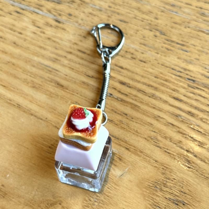 Cute Kawaii 3D Strawberry Toast Keycap Keychain Pressable Switch Backpack Pendant for Teens Gift