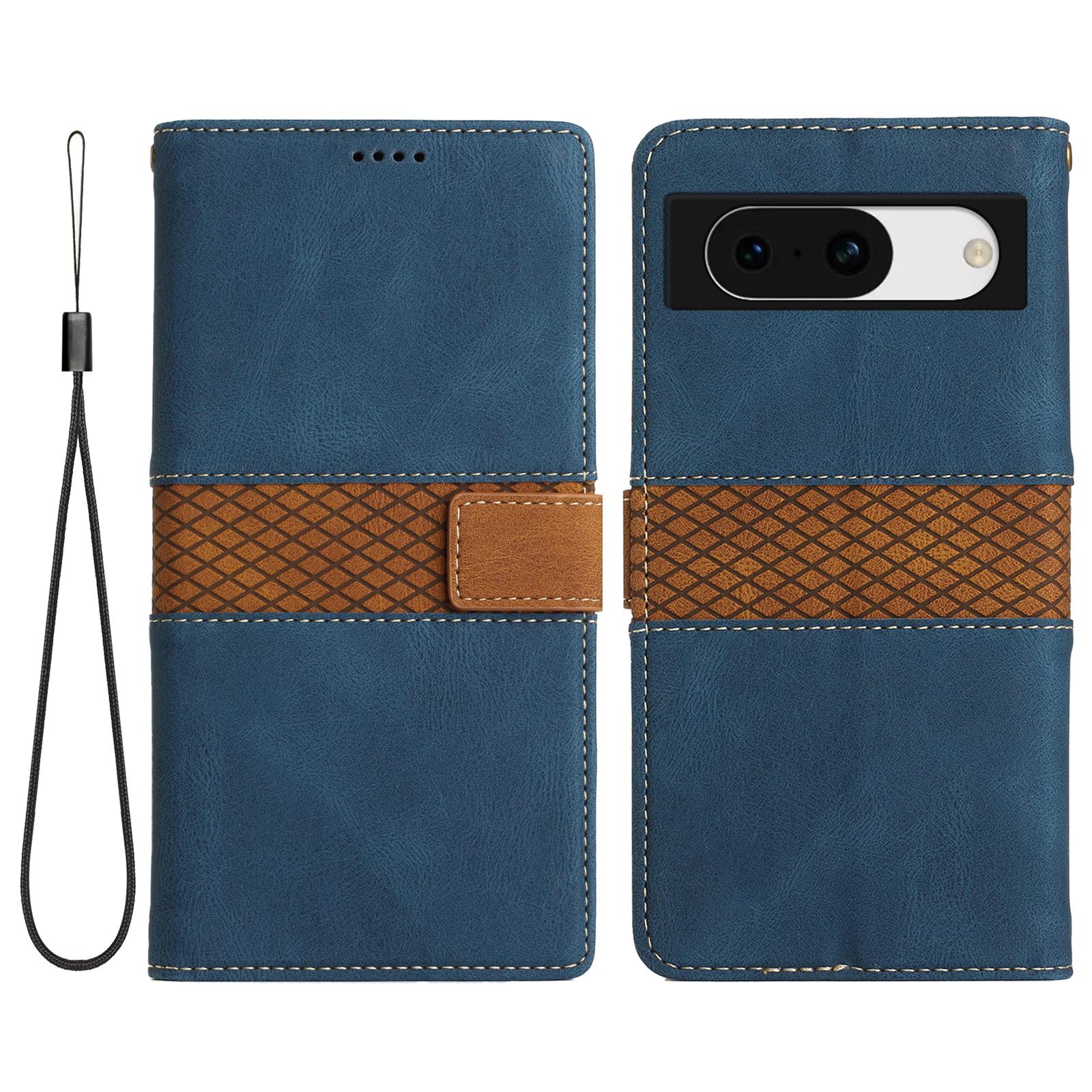 

For Google Pixel 8a Wallet Case Grid Splicing Phone Leather Cover Blue