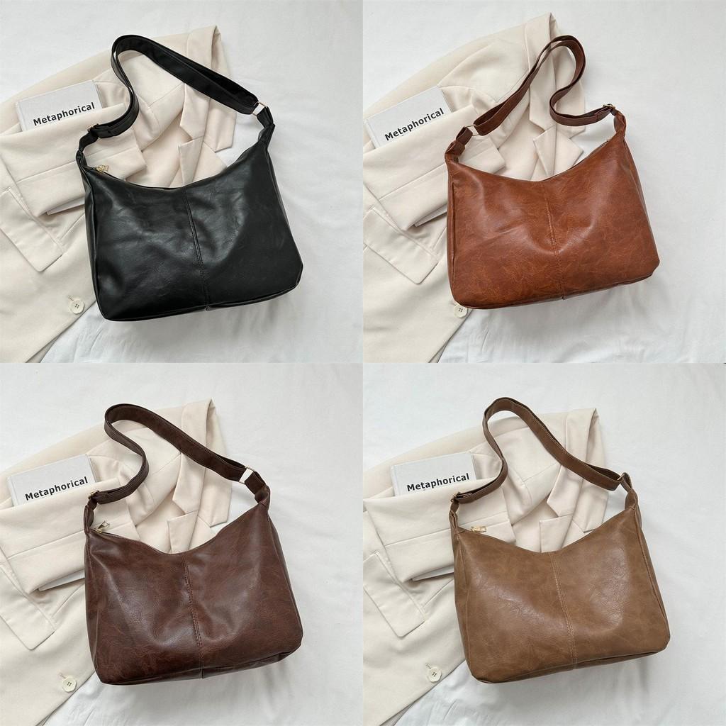 Retro Large Capacity Shoulder Bag Stylish Tote Bag For Women Trendy Design In Black And Brown