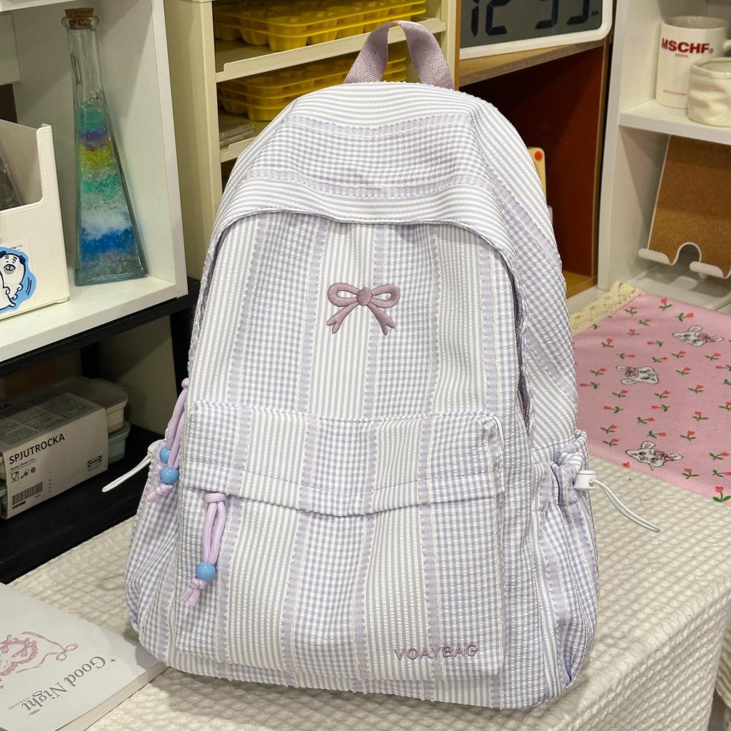 Schoolbag Korean simple plaid backpack casual versatile lightweight high school students ins schoolbag class commuter travel backpack