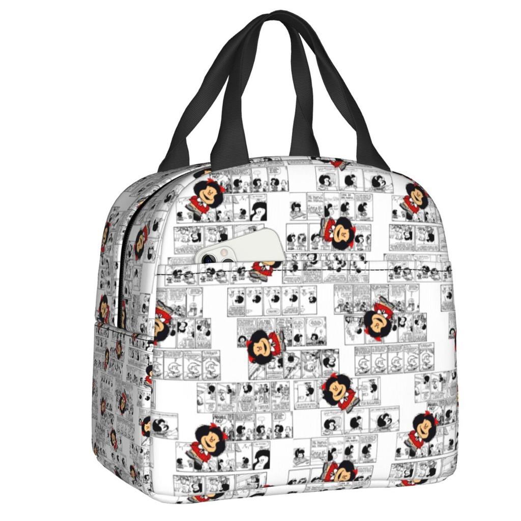 Custom Manga Mafalda Quino Cartoon Thermal Insulated Lunch Bag Women Portable Lunch Container Camping Travel Storage Food Box