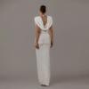 Vestido Midi Bodycon Blanco sin Mangas con Cuello de Volantes Elegante Vestido de Noche