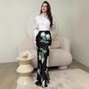 2025 Autumn European & American Satin Flare Sleeve Floral Shirt & Hip Wrap Skirt Set