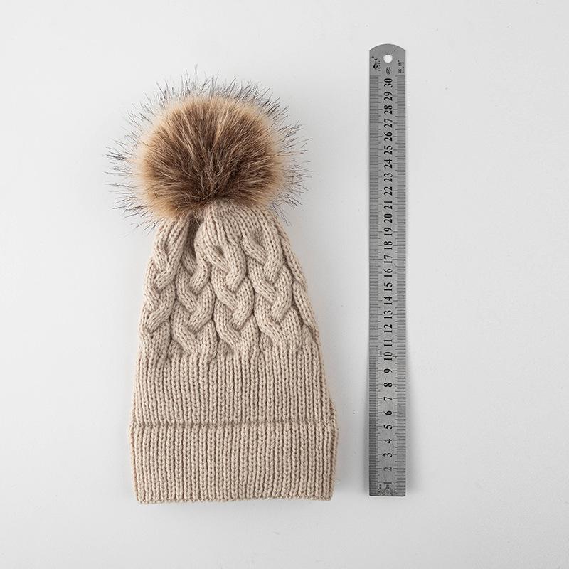 Large Pom-Pom Thick Woolen Beanie for Women and Children - Trendy Cable Knit Design for Autumn and Winter