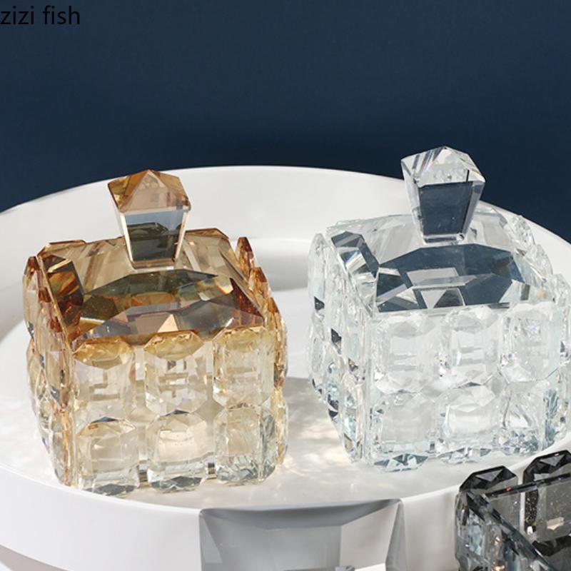 Quadratische Kristallglas Schmuckschatulle Aufbewahrungsglas Aufbewahrungsbox Schmuckorganisator Dekorative Aufbewahrung Flasche Verzierungen Wattestäbchenbehälter