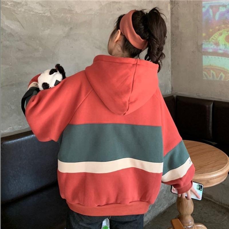 Damska aksamitna bluza z kapturem jesienno-zimowa luźna wersja koreańska topu szkolnego