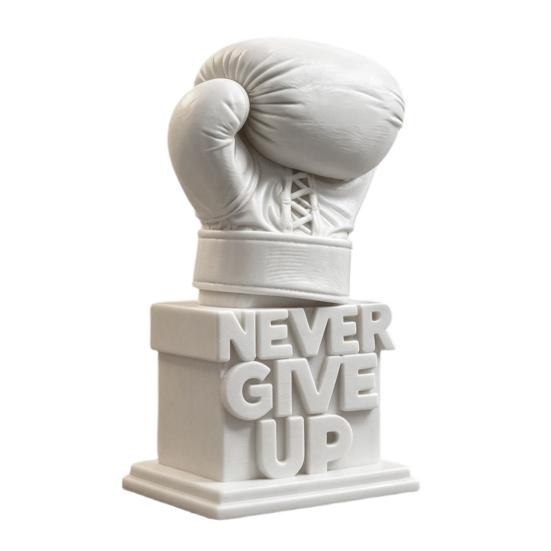 Socha boxerské rukavice Nikdy se nevzdávej, Inspirační 3D tištěná ozdoba na stůl do domácí kanceláře, Motivační dárek pro sportovce, boxery, sportovní fanoušky
