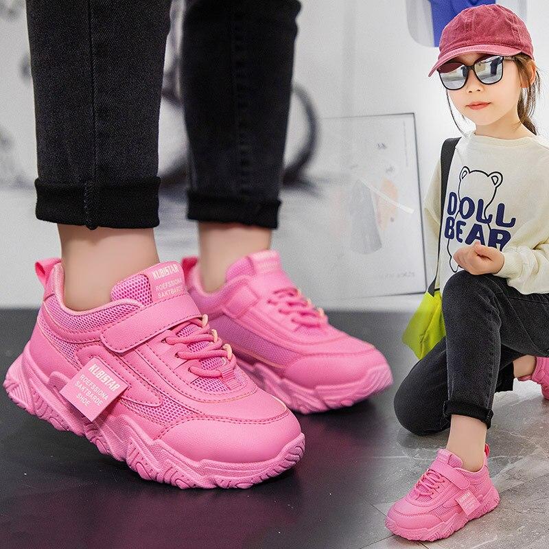 Fashion  Kids Sneakers  PU Girls Casual Mesh Solid Pink Light Boys  Hook Loop Children Non-slip Simple Sports Shoe