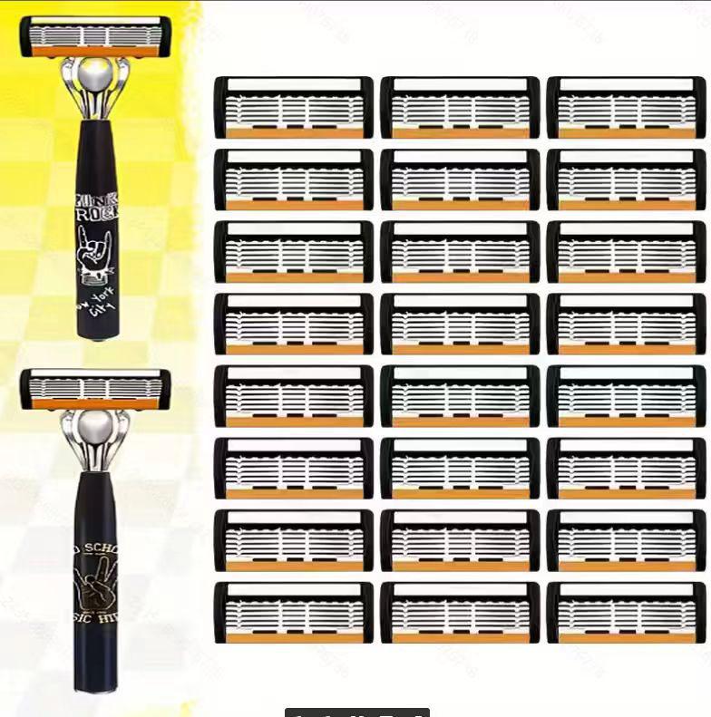 Men's Manual Razor with 6-Layer Stainless Steel Blades and Metal Handle for Cross-Border Dropshipping