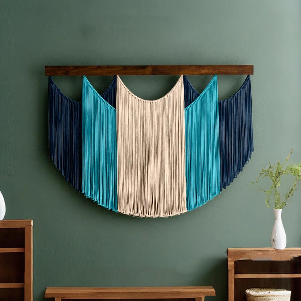 

120x85cm Bohemian Decorative Tapestry Handmade Woven Wooden Board Tassel Tapestry Colorful Wall Hanging Homestay Wall Decoration 120x85cm небесно-голубой