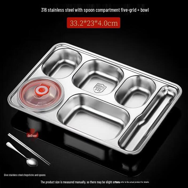 ZLIII 316 Stainless Steel 5-Compartment Lunch Tray with Bowl