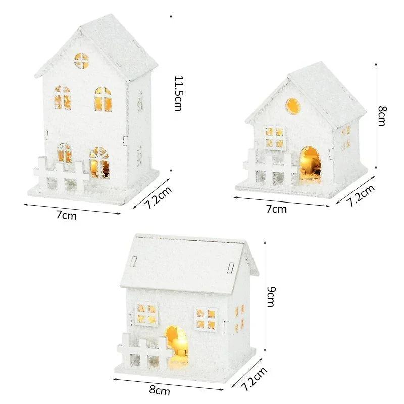 Xmas Ornament Christmas Led Light Wooden House with Snowflake Luminous Cabin Christmas Decorations