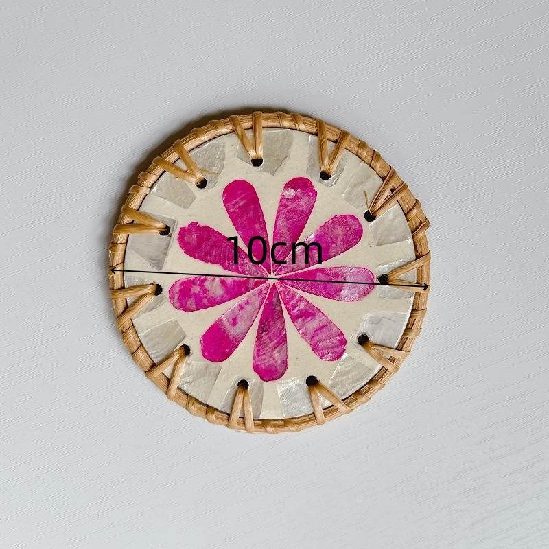 1pc Colorful Natural Rattan Shell Resin Cup Mat Coaster Hand Woven Insulation Pad Placemat Kitchen Home Table Decoration