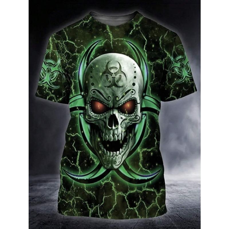 Summer Round Neck 3D Skull Print T-shirts Fashionable Casual Short Sleeved Men's T-shirts