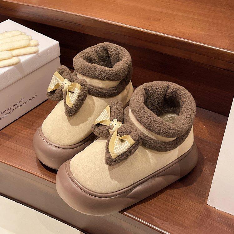 New 2025 Autumn and Winter Cute Bear New Cotton Shoes Velvet Warm Bread Shoes Home Non-slip Cotton Slippers