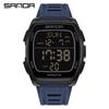 SANDA 9080 Square Original Men's Electronic Watch Wear-Resistant Waterproof Youth Bracelet Fashionable Gift for Boys With Alarm