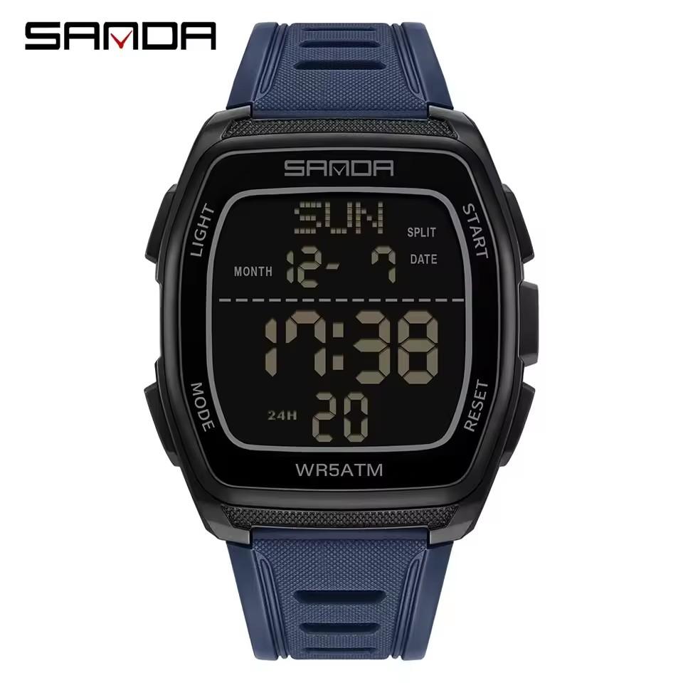 SANDA 9080 Square Original Men's Electronic Watch Wear-Resistant Waterproof Youth Bracelet Fashionable Gift for Boys With Alarm