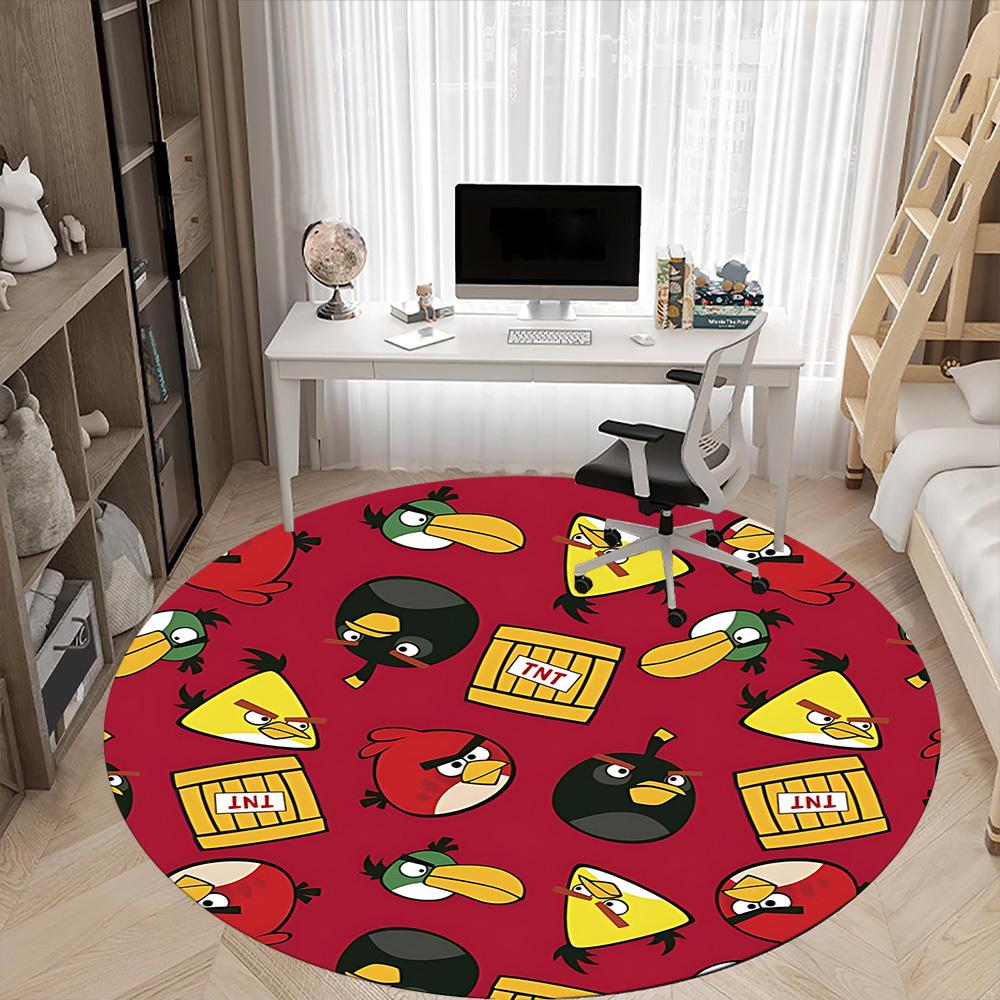 1pc Angry Birds Pattern Office Round Area Rug,Bedroom Living Room Home Decor, Room Deco a1016144