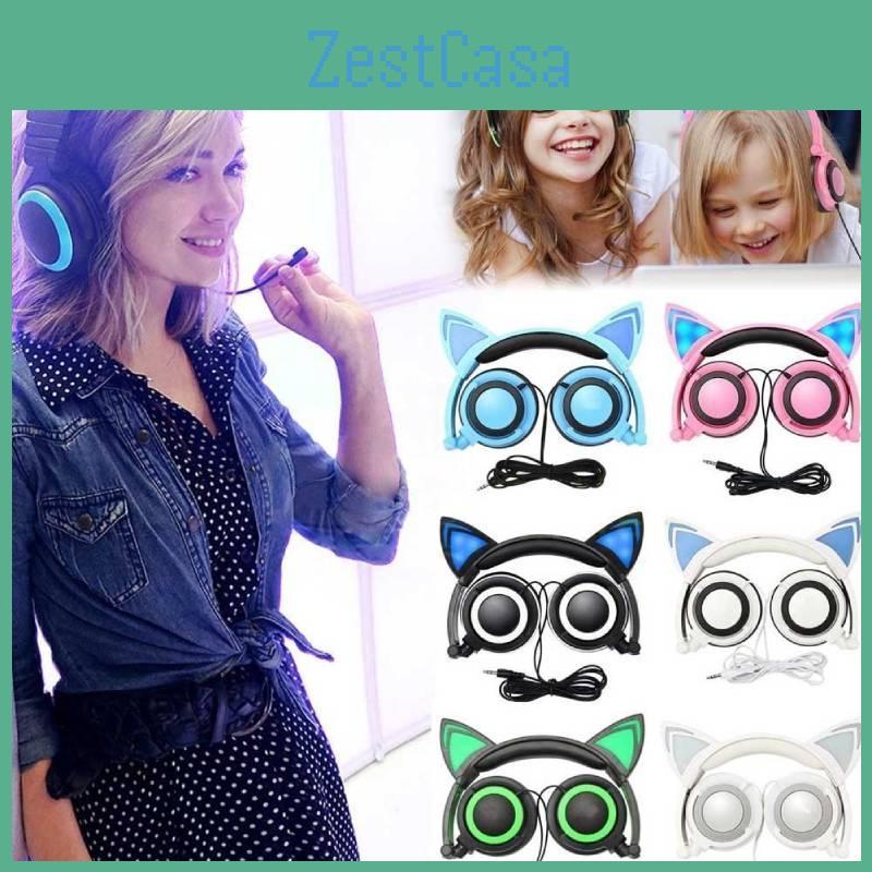 Cat Foldable Headphones Ear Led Music Lights Gaming Headset Stereo Bass Super