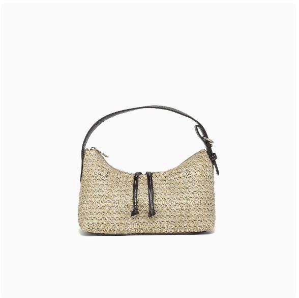 

Casual Hobos Straw Bag Designer Woven Women Shoulder Bags Vintage Bead Deco Handbags Handmade Summer Beach Bag Small Tote Purses бежевый