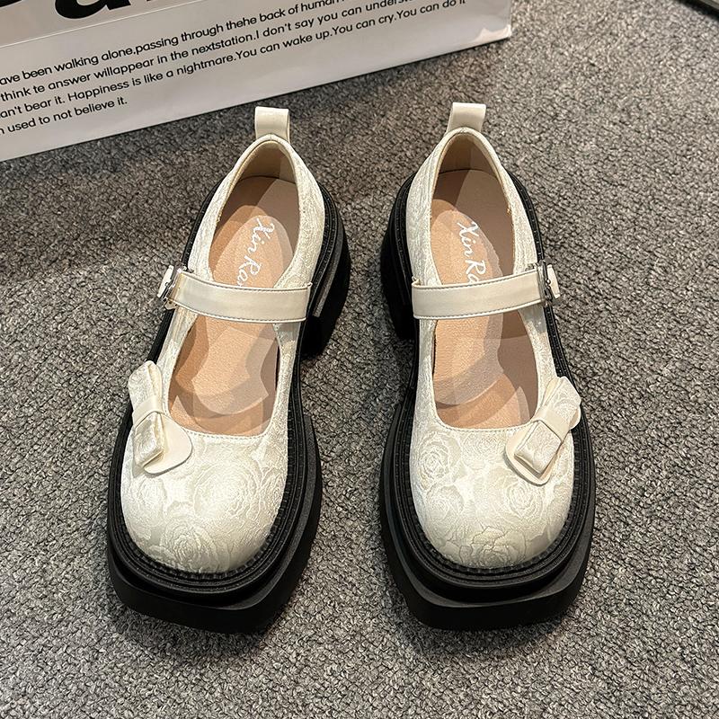 

Модные Милые Туфли Лолита с Бантом Женские Туфли на Высоком Каблуке Мэри Джейн Новые Роскошные с Принтом Платье Туфли-Лодочки Студенческие Лоферы в Британском Стиле 4.5