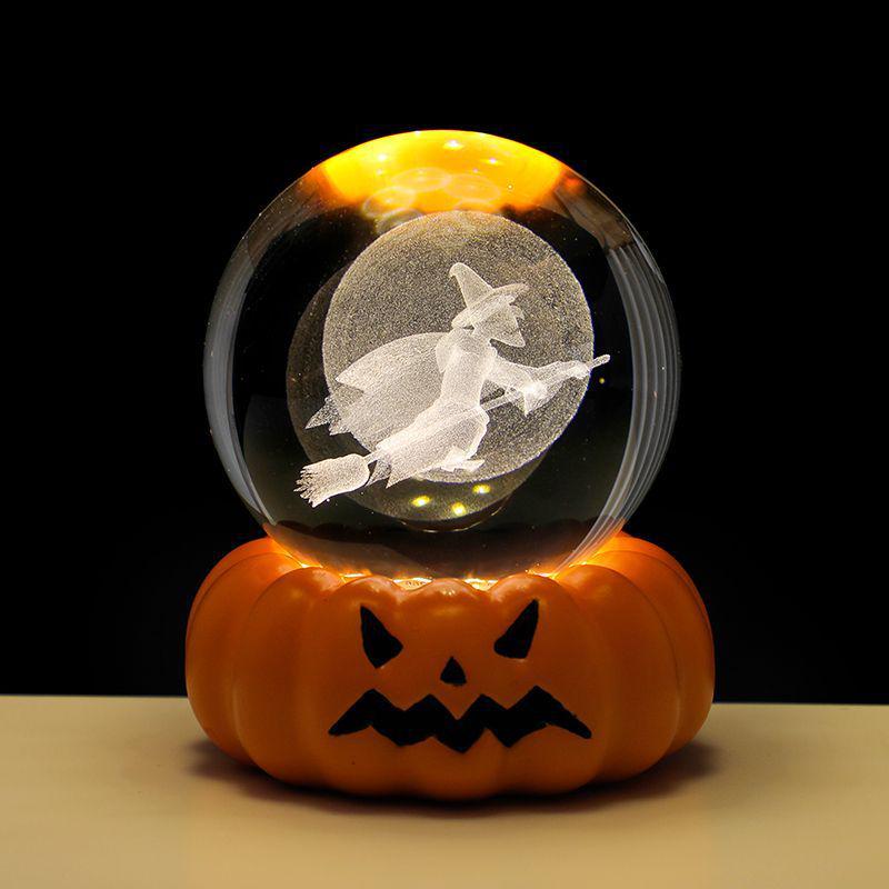 Spooky Night Pumpkin Skeleton Lamp - Creative Horror Halloween Decor Atmosphere Light.