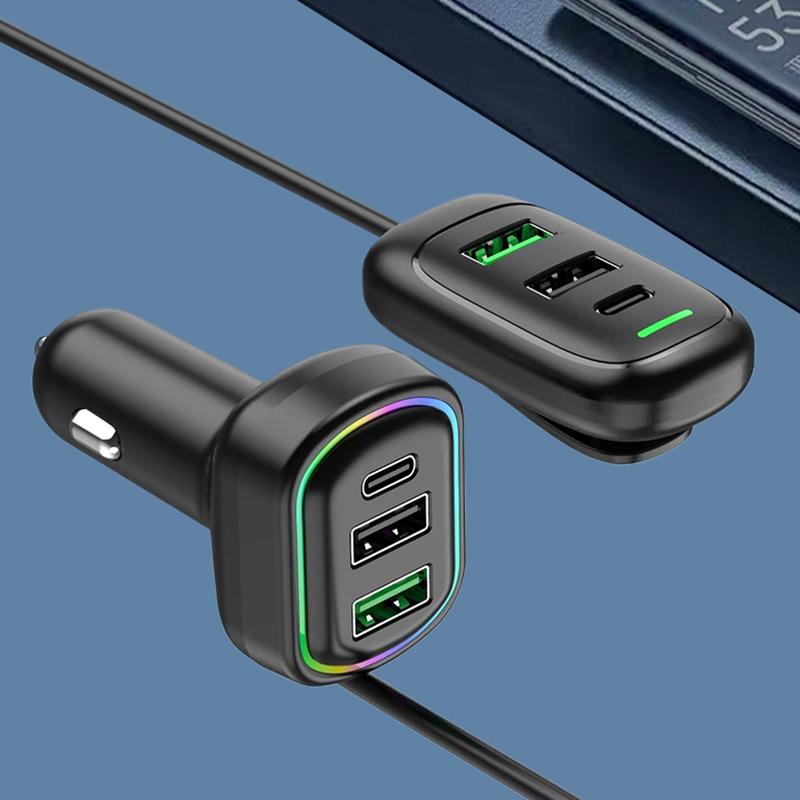 

Автомобильное зарядное устройство с 6 портами USB Type-C спереди и сзади, с подсветкой RGB, адаптером питания для быстрой зарядки iPhone, планшета, ноутбука