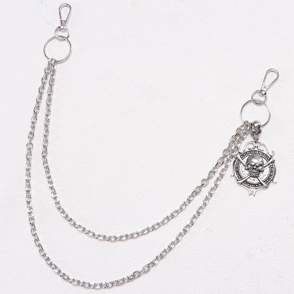 Унисекс Череп Панк Металл Двухслойная Цепь на Талию: Джинсовый кулон в стиле хип-хоп