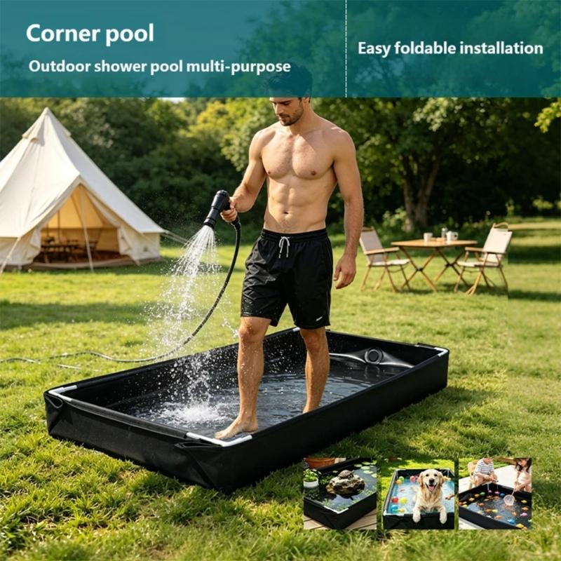 Camping Foot Rinse Tray Portable Outdoor Shower Pan with Raised Wall PVC Water Collection Design for Travel Cleaning and Pet Wash Tasks