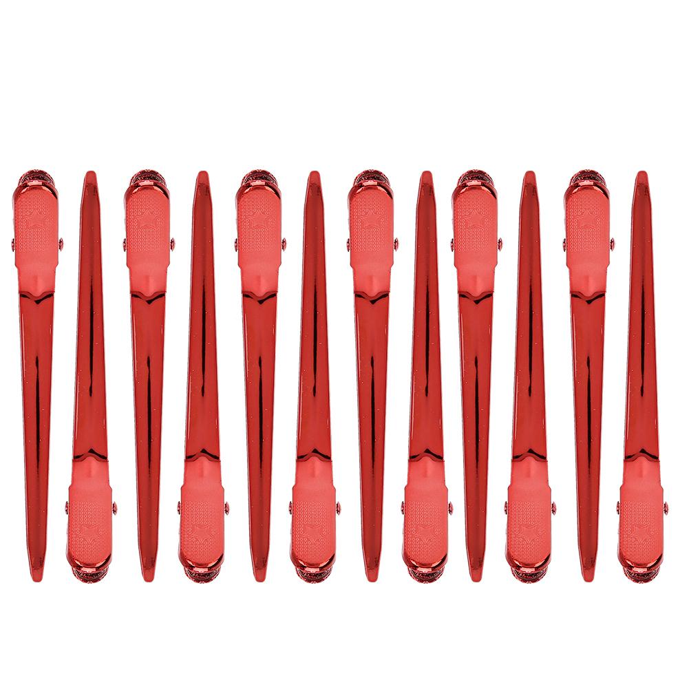 12pcs Salon Clamp Grips Hairdressing Barber Shop Duckbill Hair Clips Hairpin for SalonRed