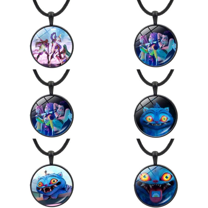 Colares Kpop Demon Hunter Formato Circular Pingente de Personagem de Desenho Animado Idol Fashion Joias Presentes para Fãs