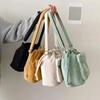 1Pcs New Corduroy Drawstring Drawstring Bag for Women Fashionable Retro Versatile Student Crossbody Bag Simple Canvas Bucket Bag